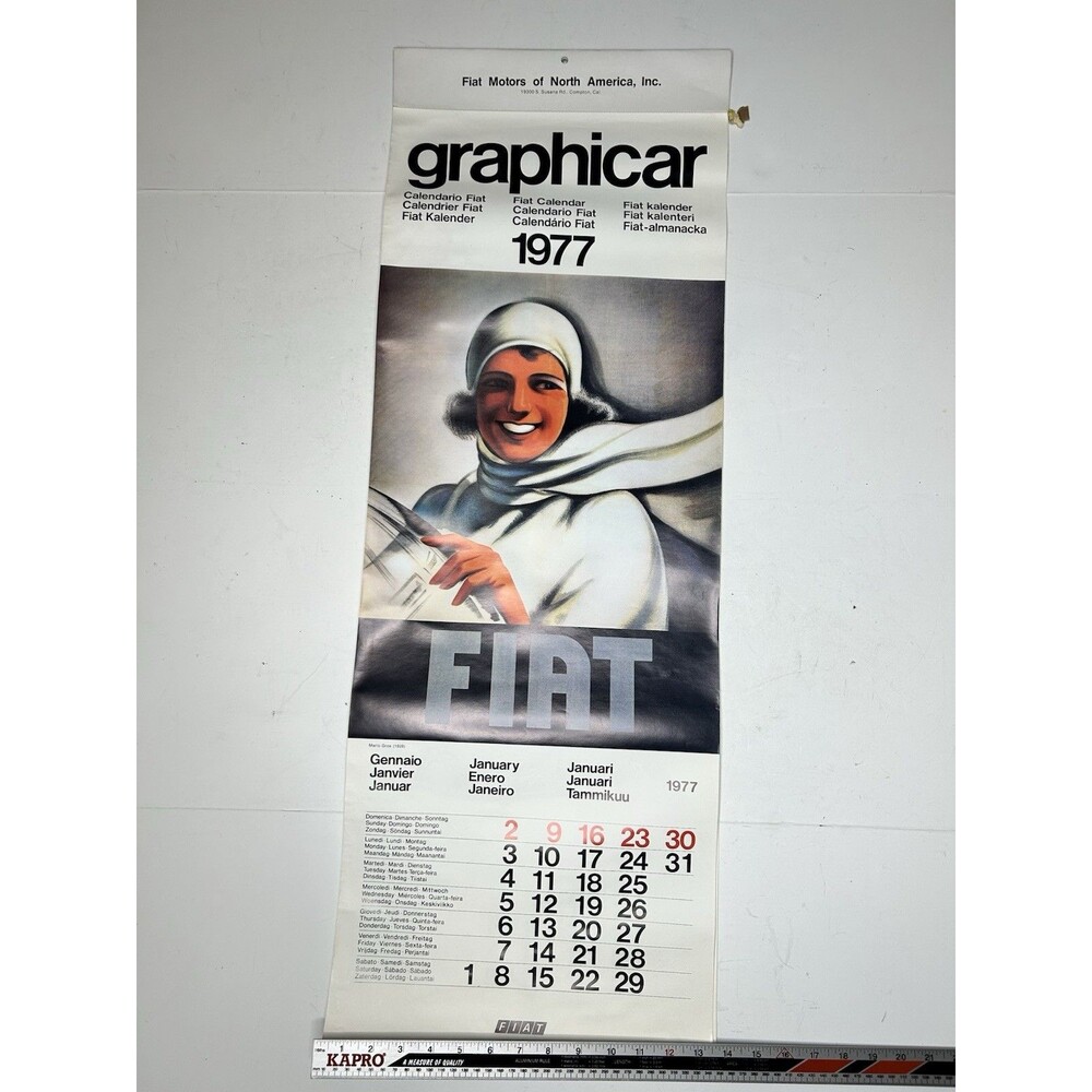 Fiat 1977 Vintage Calendar Graphicar 12 Month 38x13